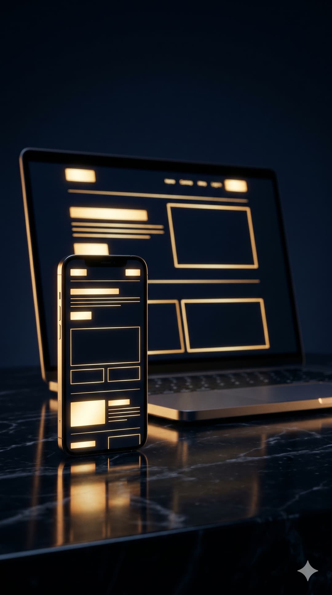 A laptop and a phone showing a website design
