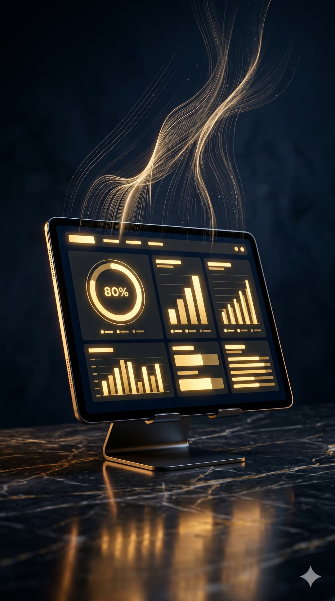 A screen showing a dashboard with charts and numbers